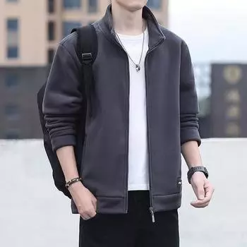 Мужская весенне-осенняя однотонная повседневная толстовка с воротником-стойкой, подростковая спортивная куртка с длинным рукавом на молнии 5XL чёрный