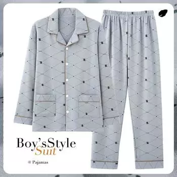 Мужская весенне-осенняя пижама с длинным рукавом из чистого хлопка, домашняя одежда, тонкий повседневный костюм больших размеров L белый