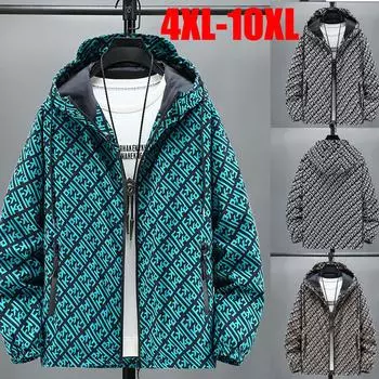 Мужская весенне-осенняя повседневная куртка больших размеров, куртка с капюшоном, свободная куртка Fat Man, 4XL-10XL 10XL синий
