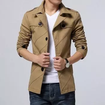 Мужская весенне-осенняя повседневная однотонная куртка средней длины с лацканами XXXXL чёрный