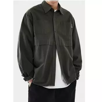 Мужская весенне-осенняя рабочая одежда, повседневная рубашка, рубашка большого размера с длинным рукавом 3XL чёрный