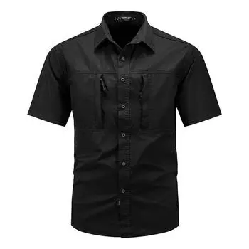 Мужская весенне-осенняя рабочая одежда, рубашка из чистого хлопка, мужская свободная повседневная однотонная рубашка с длинными рукавами, мужской топ XXXXXL чёрный