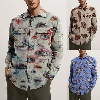 Мужская весенне-осенняя стильная трехмерная куртка с накладными карманами и пуговицами, мужская куртка с принтом XL