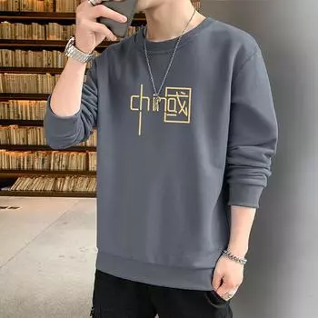 Мужская весенне-осенняя толстовка с длинными рукавами и круглым вырезом, молодежная повседневная удобная рубашка-рубашка 3XL белый