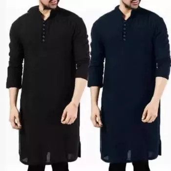 Мужская весенне-осенняя тонкая простая рубашка с длинным стоячим воротником больших размеров с длинным рукавом, мужская весенняя повседневная рубашка, мусульманский винтажный халат 5XL