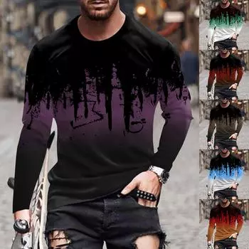 Мужская весенняя футболка с длинным рукавом с чернильным принтом Мужская свободная повседневная модная футболка с длинным рукавом L чёрный