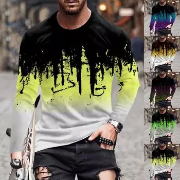 Мужская весенняя футболка с длинным рукавом с чернильным принтом Мужская свободная повседневная модная футболка с длинным рукавом L чёрный