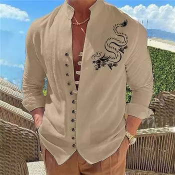 Мужская весенняя классическая рубашка с длинным рукавом и воротником-стойкой, молодежная мода, повседневные мужские рубашки M