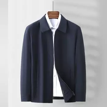 Мужская весенняя куртка 2024 года — фасон с лацканами для людей среднего и пожилого возраста XXXL тёмно-синий