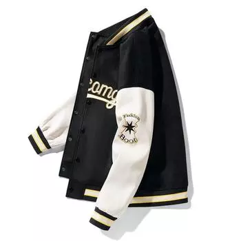 Мужская весенняя куртка из замши с вышивкой, бейсбольное пальто, повседневное пальто в стиле Харадзюку M чёрный