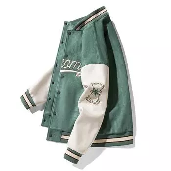 Мужская весенняя куртка из замши с вышивкой, бейсбольное пальто, повседневное пальто в стиле Харадзюку M синий