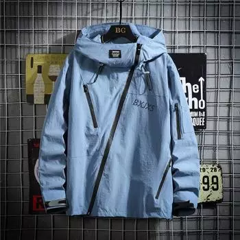 Мужская весенняя мода повседневное ветрозащитное пальто с капюшоном S синий