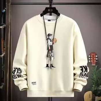 Мужская весенняя модная повседневная толстовка с круглым вырезом и принтом XXXL чёрный