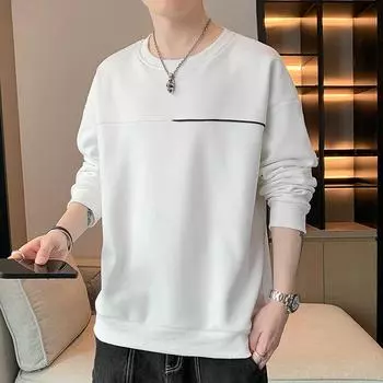 Мужская весенняя модная толстовка с круглым вырезом больших размеров с длинными рукавами XXXXL белый