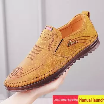 Мужская весенняя нескользящая мягкая подошва повседневная дышащая обувь ручной работы 42 чёрный