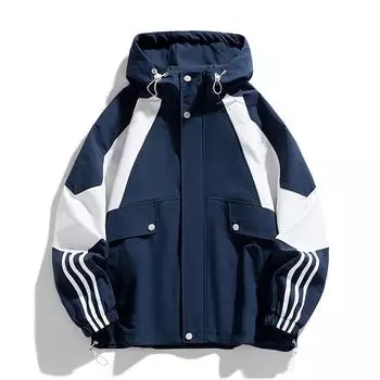 Мужская весенняя новая модная куртка-карго с капюшоном, повседневная свободная куртка соответствующего цвета L кофейный