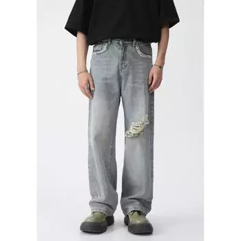 Мужская весенняя новинка, мужские корейские прямые брюки, американские модные джинсовые брюки с перфорацией S синий