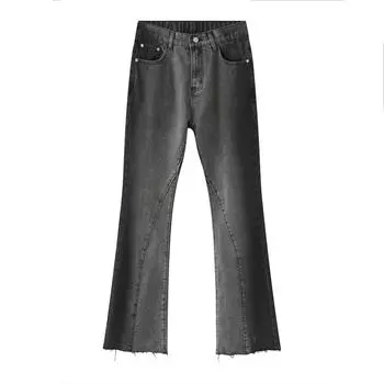 Мужская весенняя новинка, мужские слегка рваные джинсовые брюки с градиентом и эластичной талией сзади S черный серый