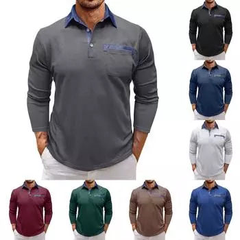 Мужская весенняя однотонная рубашка с длинным рукавом и лацканами, мужская повседневная модная рубашка M чёрный