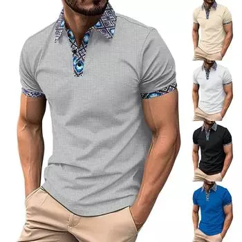 Мужская весенняя однотонная рубашка с коротким рукавом и принтом на лацканах, мужская повседневная модная рубашка L чёрный