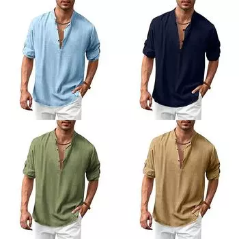 Мужская весенняя пляжная рубашка с длинными рукавами из хлопка и льна, осенняя повседневная хиппи XL белый