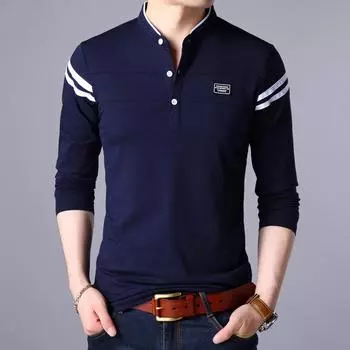 Мужская весенняя повседневная деловая футболка с длинным рукавом и воротником-стойкой XXXXL белый