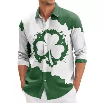 Мужская весенняя повседневная свободная рубашка с длинным рукавом с принтом Мужская рубашка L армия зеленый