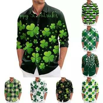 Мужская весенняя повседневная свободная рубашка с длинным рукавом с принтом Мужская рубашка XXXXXL чёрный