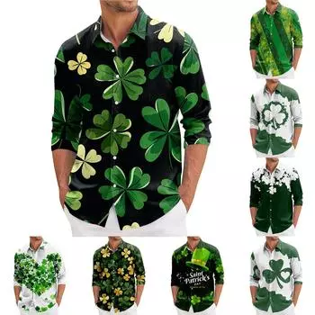 Мужская весенняя повседневная свободная рубашка с длинным рукавом с принтом Мужская рубашка L армия зеленый