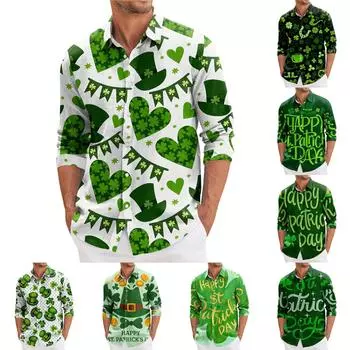 Мужская весенняя повседневная свободная рубашка с длинным рукавом с принтом Мужская рубашка M