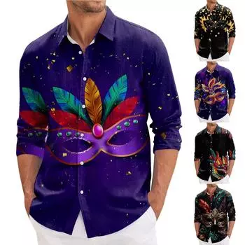 Мужская весенняя повседневная свободная рубашка с длинным рукавом с принтом Мужская рубашка XXXXL чёрный