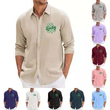 Мужская весенняя повседневная свободная рубашка с длинным рукавом с принтом Мужская рубашка L