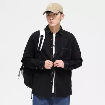 Мужская весенняя рубашка Dongyu из японского хлопкового денима в стиле кэжуал 38/S чёрный