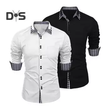 Мужская весенняя рубашка с цветными блоками и клетчатым принтом, однобортная приталенная рубашка с длинным рукавом и пуговицами с лацканами, уличная одежда, повседневная деловая рубашка-кардиган, пальто M темно-синий