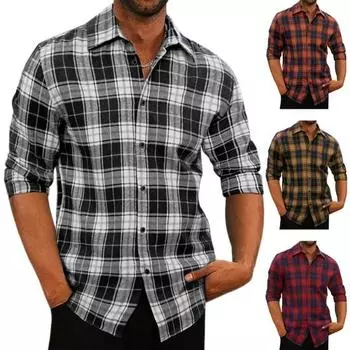 Мужская весенняя рубашка с цветными блоками и клетчатым принтом, однобортная, свободная, с длинными рукавами и пуговицами на лацканах, уличная одежда, повседневный кардиган, деловая рубашка, пальто M оранжевый