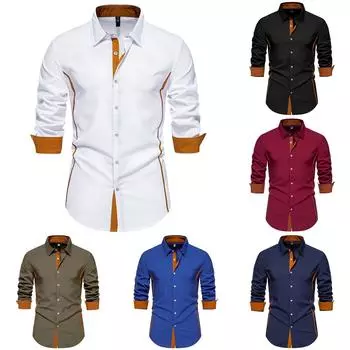 Мужская весенняя рубашка с длинным рукавом с контрастными лацканами Мужская повседневная модная рубашка с длинным рукавом L армия зеленый