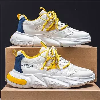 «Мужская весенняя спортивная повседневная обувь — модный корейский стиль, универсальные кроссовки, увеличивающие рост» 40 бежевый/синий