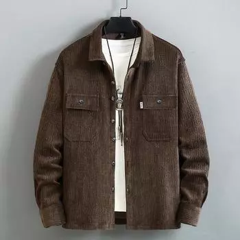 Мужская весенняя свободная повседневная вельветовая рубашка с длинным рукавом и лацканами, красивая куртка 10XL чёрный