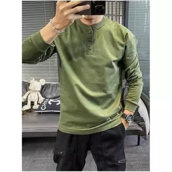 Мужская весенняя тонкая футболка в стиле ретро с длинными рукавами, молодежные топы с воротником-стойкой, однотонные топы для поездок на работу 3XL белый