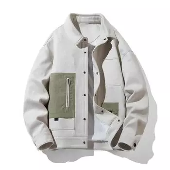 Мужская весенняя замшевая куртка, уличная куртка с лацканами, стильный воротник-стойка, модная повседневная винтажная куртка, куртка M чёрный