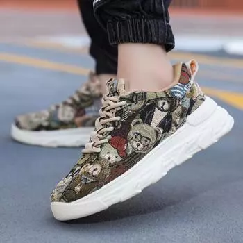 Мужская весна 2024 года, новая молодежная парусиновая платформа, дышащая модная обувь для пап, мода знаменитостей в Интернете, повседневная, расписной парус 39 синий