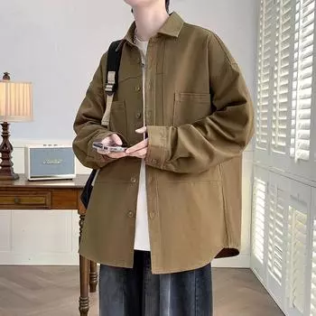 Мужская весна и осень, новая модная мужская рубашка с логотипом автомобиля на лацкане, стильная ретро-рубашка в стиле знаменитости из Интернета, мужская куртка S