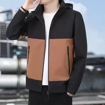 Мужская весна и осень, новая высококачественная куртка, модная куртка со съемной шапкой, молодежная повседневная куртка для мужчин L чёрный