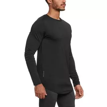 Мужская весна-осень футболка с круглым вырезом и длинными рукавами, однотонная, быстросохнущая, эластичный пуловер средней длины, повседневный повседневный спортивный топ M белый