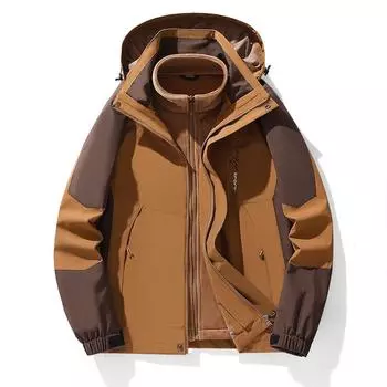 Мужская ветровка 3-в-1 на осень/зиму, верхняя одежда для пар, одежда для пешего туризма и альпинизма, водонепроницаемые ветрозащитные парки L коричневый
