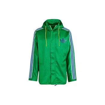 Мужская ветровка Adidas Originals с трилистником и логотипом, капюшоном на шнурке, зеленая IB3440 L