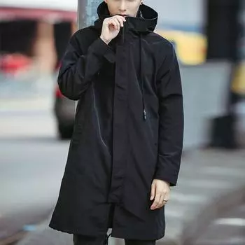 Мужская ветровка больших размеров средней длины с капюшоном, свободные топы больших размеров, мужское пальто на весну и осень L чёрный