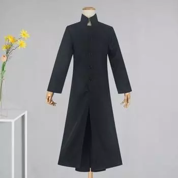 Мужская ветровка для выступлений, костюм для косплея на Хэллоуин, сценический костюм со стоячим воротником, винтажный стиль, двухслойный плащ, реквизит для игр XL чёрный