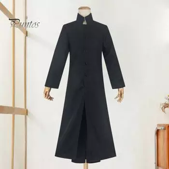 Мужская ветровка для выступлений, костюм для косплея на Хэллоуин, сценический костюм со стоячим воротником, винтажный стиль, двухслойный плащ, реквизит для игр XL чёрный