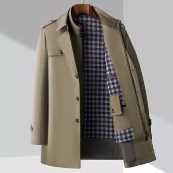 Мужская ветровка, хлопковое пальто средней длины, одежда для папы, осенне-зимнее утепленное пальто, повседневное деловое пальто среднего возраста с лацканами, теплое хлопковое пальто 170